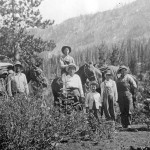Cyrus King families huckleberry picking in Cascades, 1917